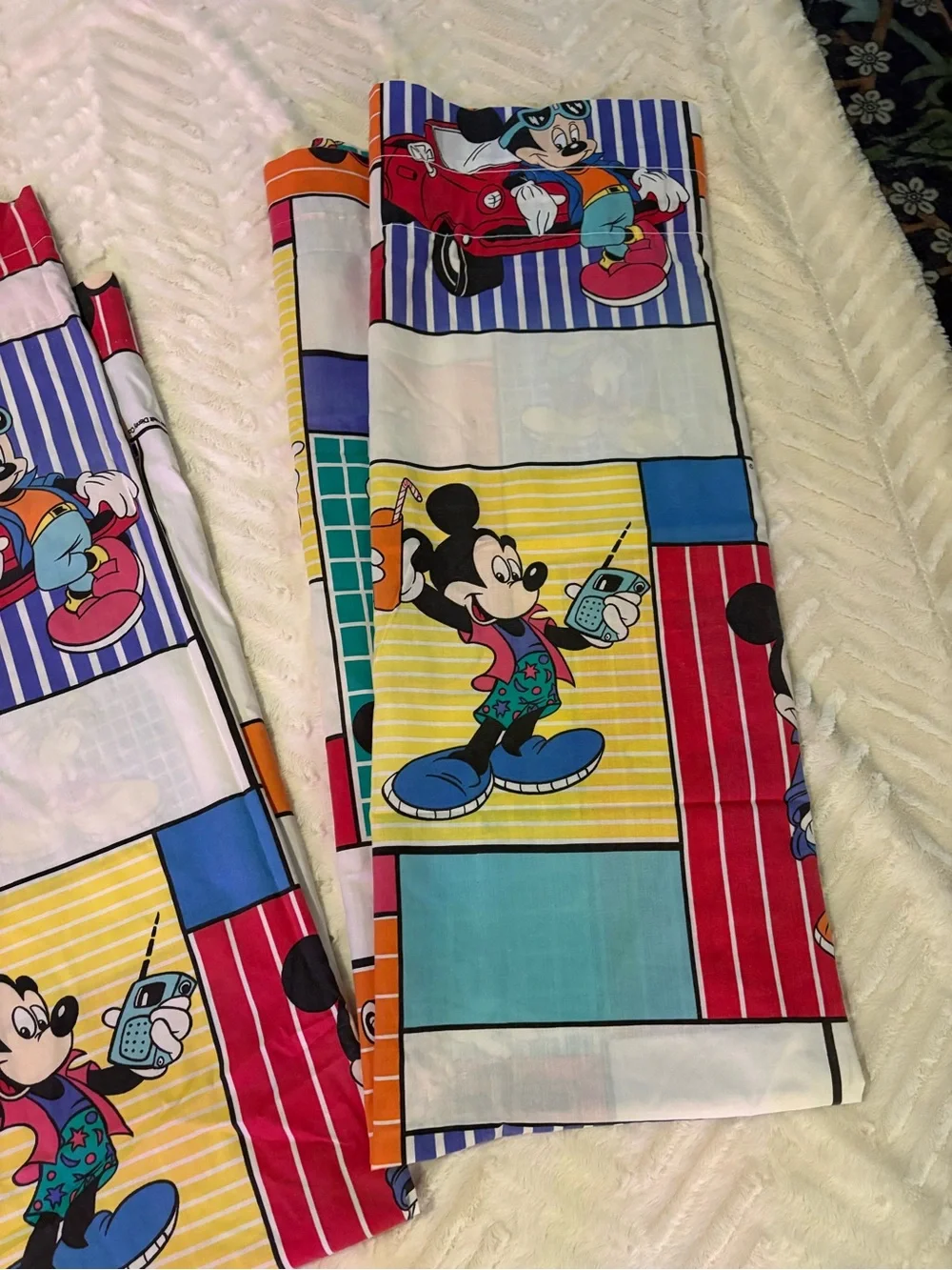 Vintage Disney Mickey Mouse Curtains 80s 90s Retro Handmade Rod Pocket 48x64